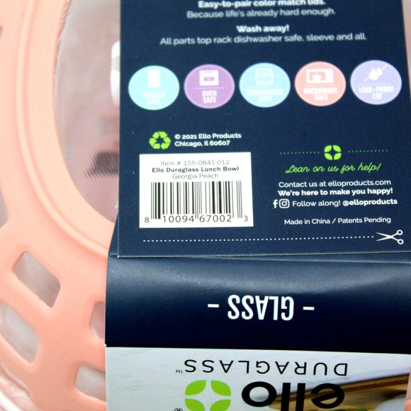 2PK OF Ello GLASS 5 Cup Lunch Bowl Food Storage Container, Peach - Picture 8 of 8